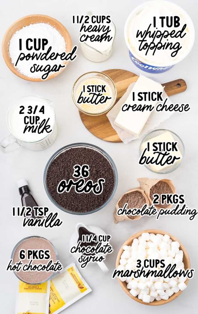 Hot Chocolate Lasagna raw ingredients that are labeled