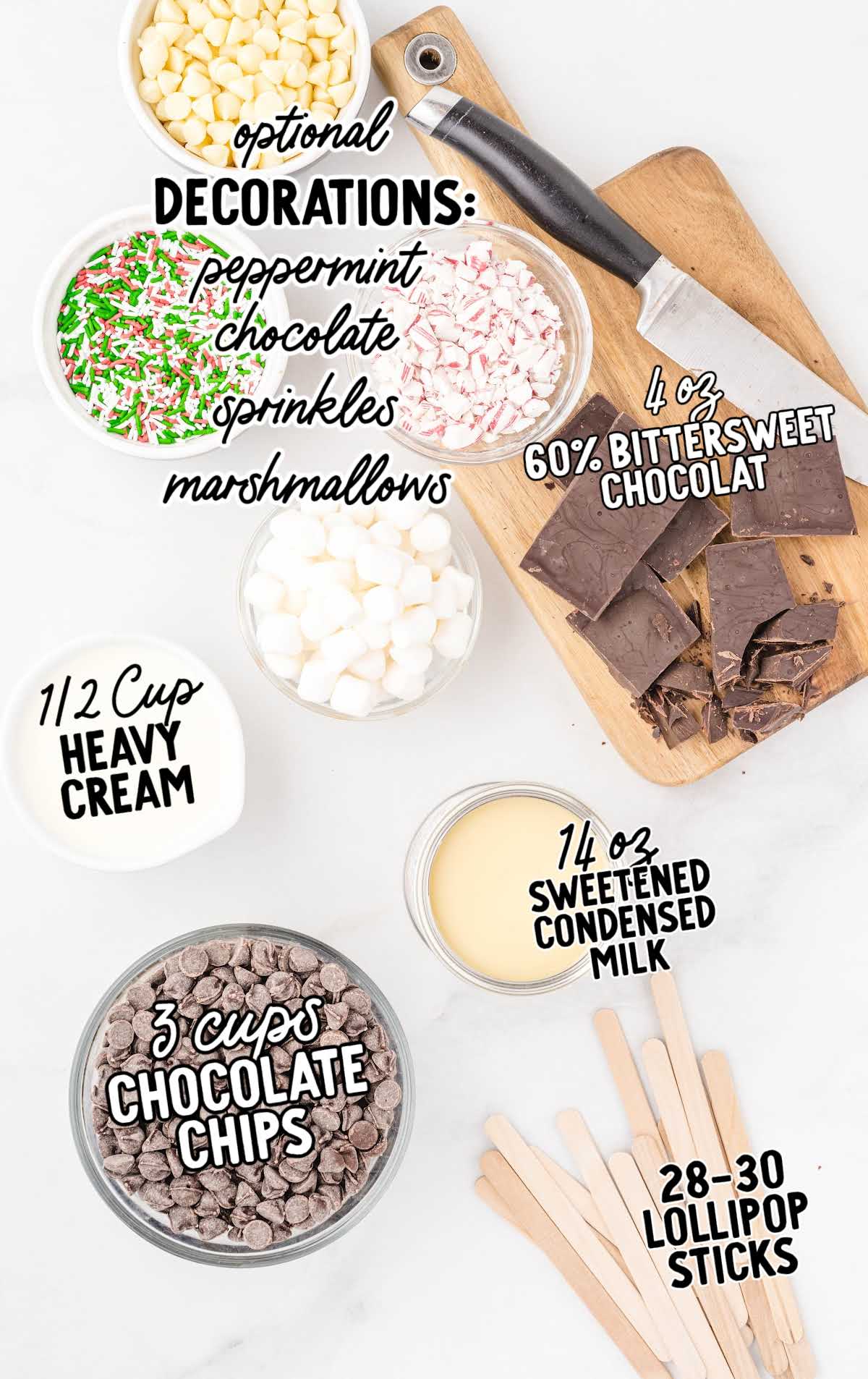 Hot Chocolate on a stick raw ingredients that are labeled
