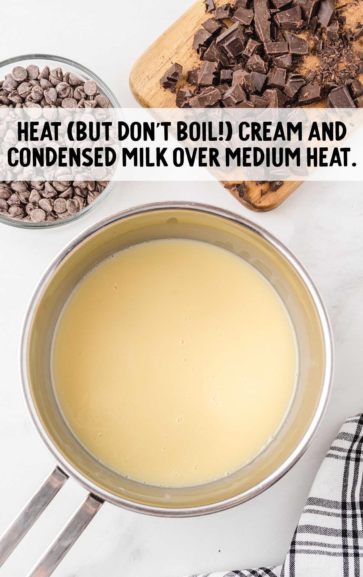 cream and condensed milk melted in a pot