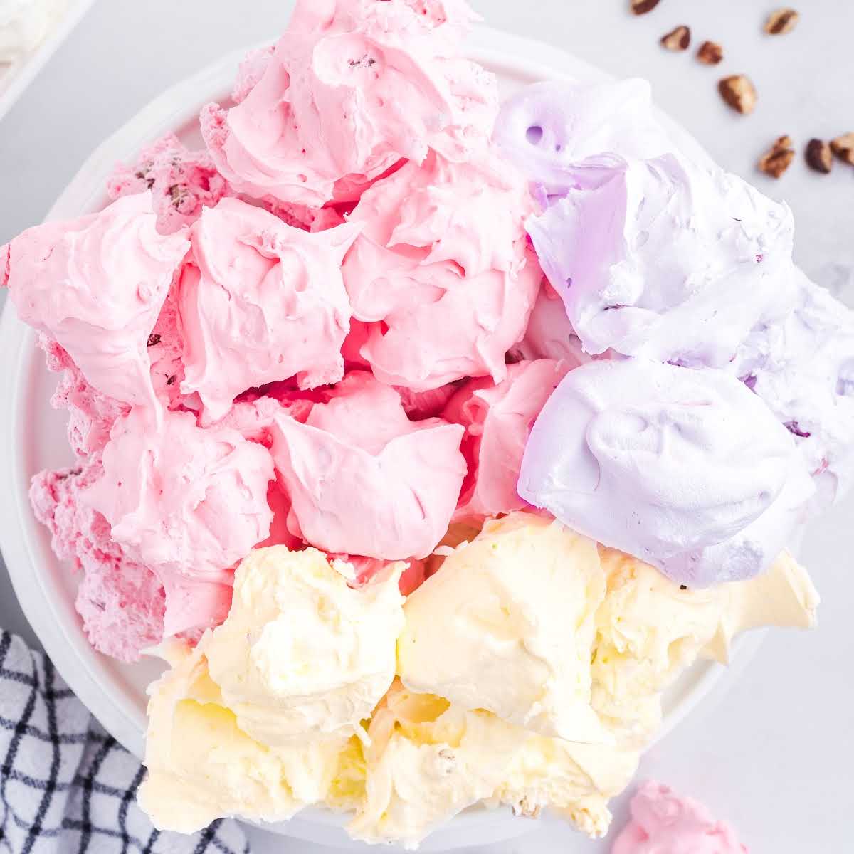 close up overhead shot of a bowl of colorful Jello Divinity