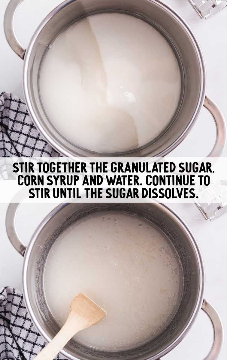 granulated sugar, corn syrup, and water stirred together in a pan