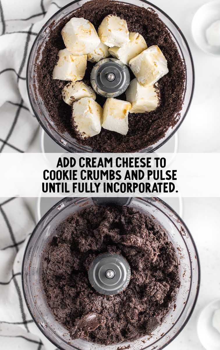 cream cheese added to cookie crumbs then pulsed together
