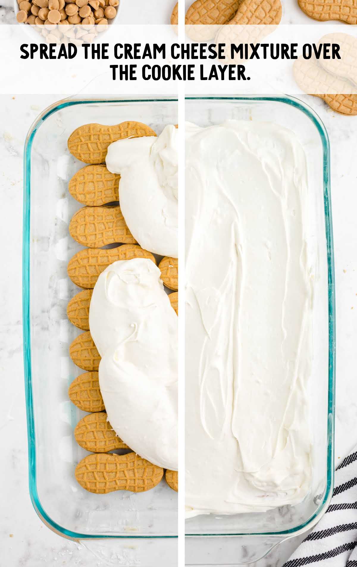 cream cheese mixture spread over cookie layer