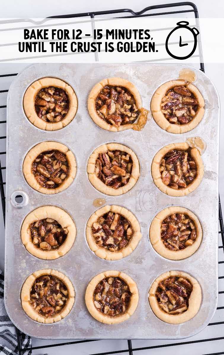 pecan pie bites process shot after bites are baked in a muffin pan