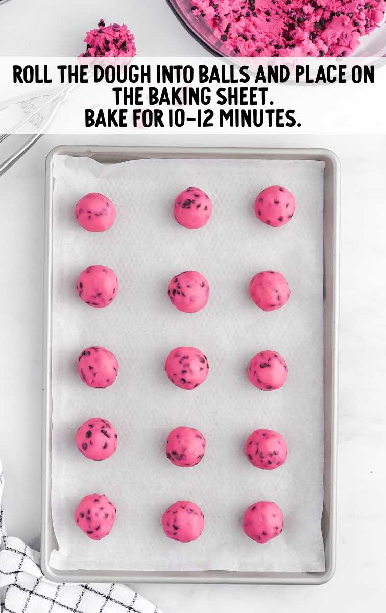 Peppermint Snowball Cookies process shot of dough balls placed on a baking sheet