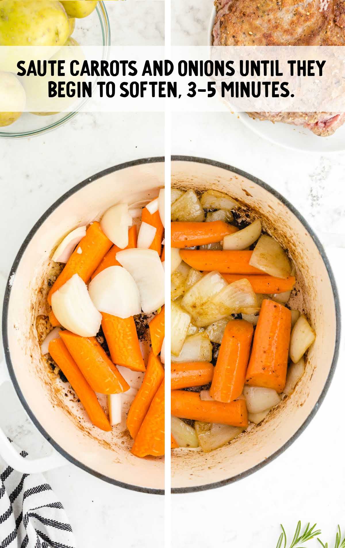 carrots and onions sautéed in a pot