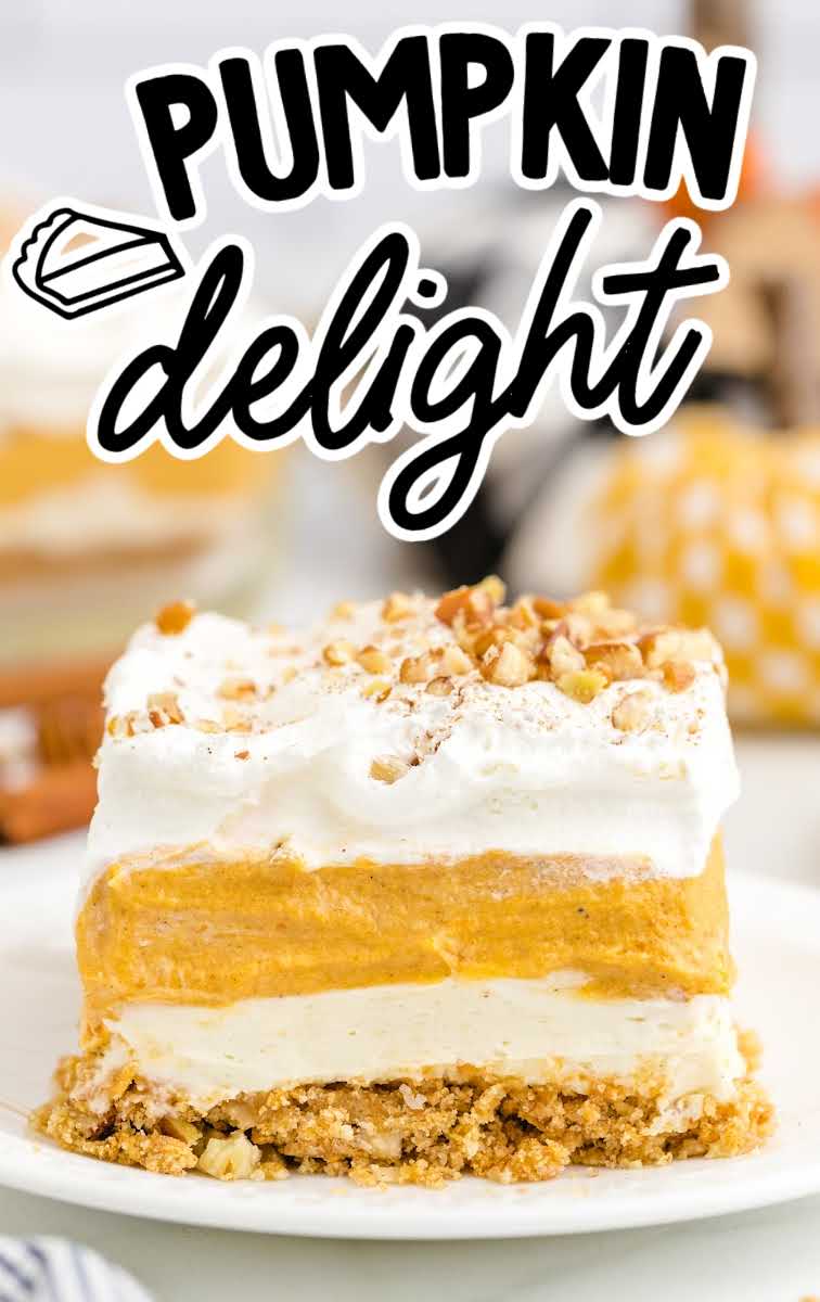 close up shot of a slice of Pumpkin Delight on a plate``
