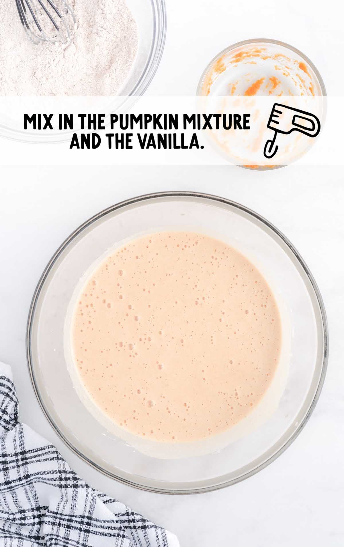 pumpkin mixture and vanilla mixed with the sugar mixture 