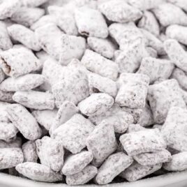 close up shot of a bowl of Puppy Chow recipe
