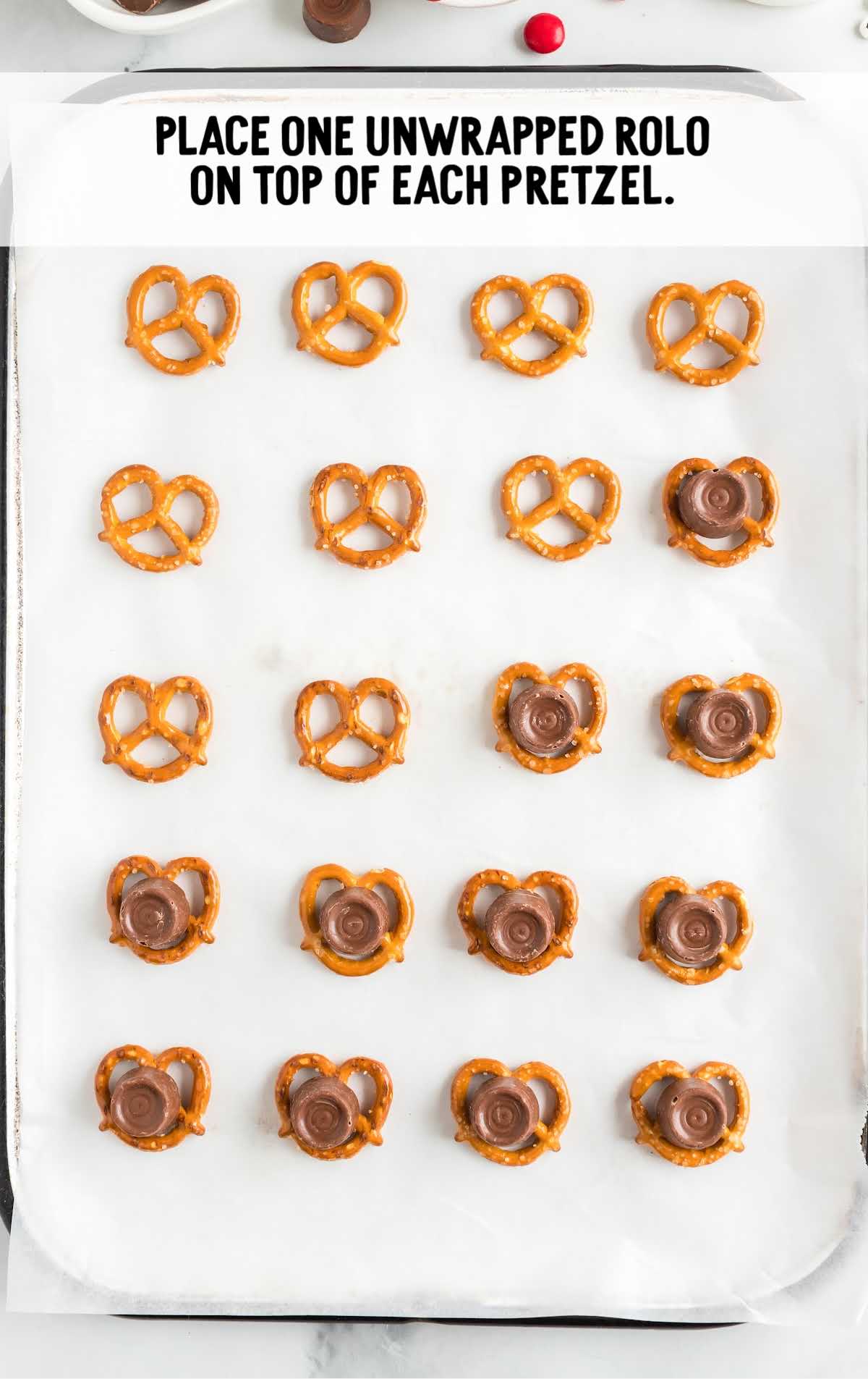 Reindeer Pretzels process shot of roll placed on top of pretzels