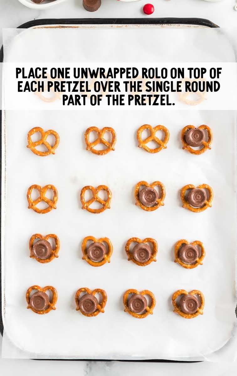 Reindeer Pretzels process shot of roll placed on top of pretzels