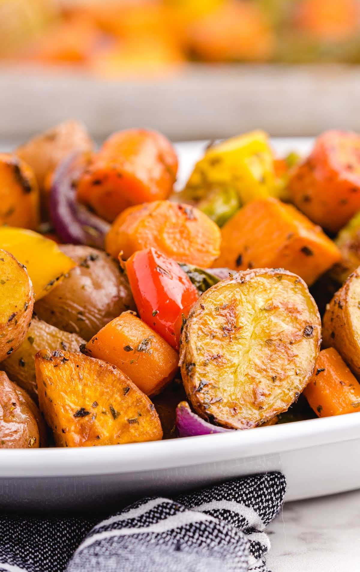 close up shot of a plate of Roasted Vegetables