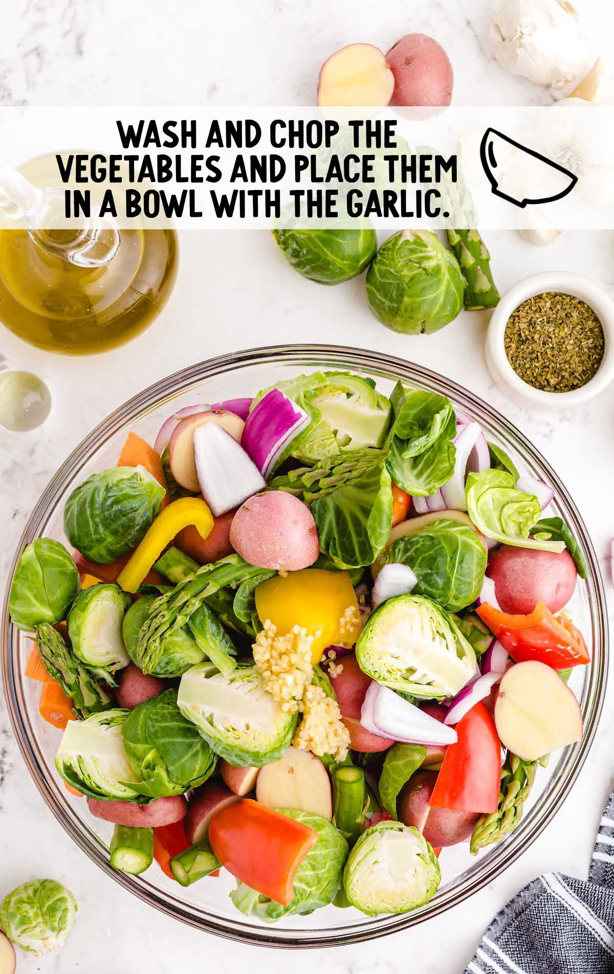 vegetables in a bowl with garlic