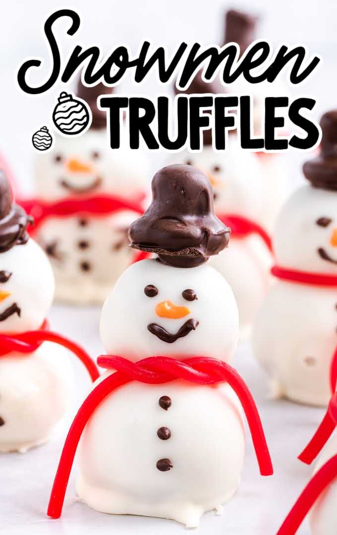 close up shot of snowmen truffles