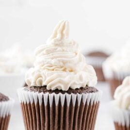 close up shot of Stabilized Whip Cream on a cupcake