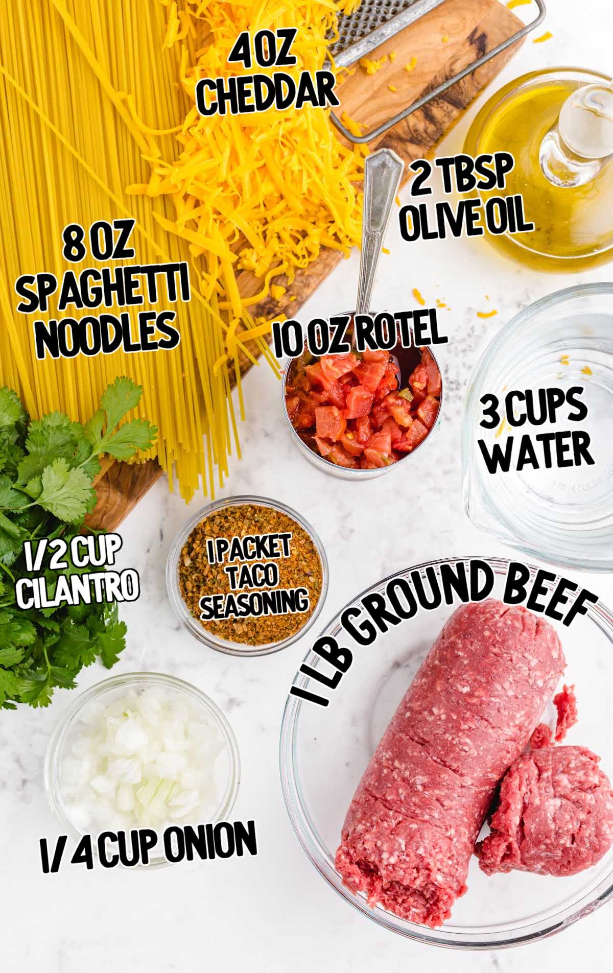 Taco Spaghetti raw ingredients that are labeled