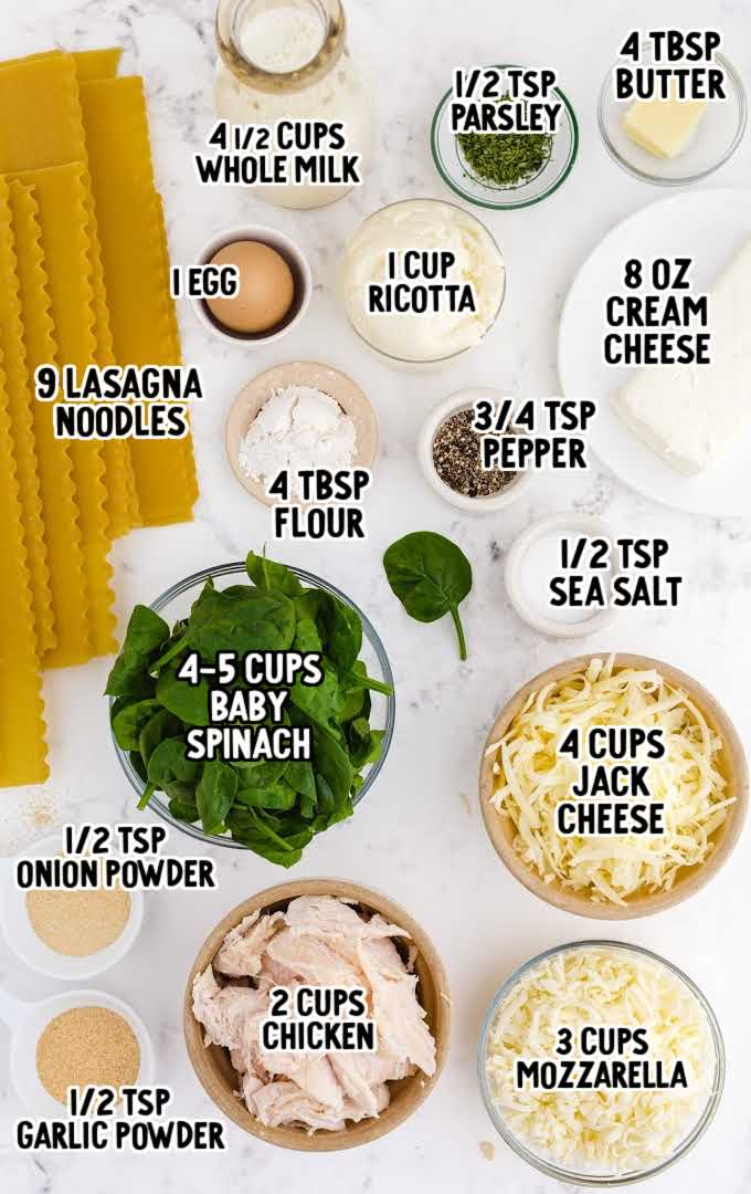 White chicken lasagna raw ingredients that are labeled
