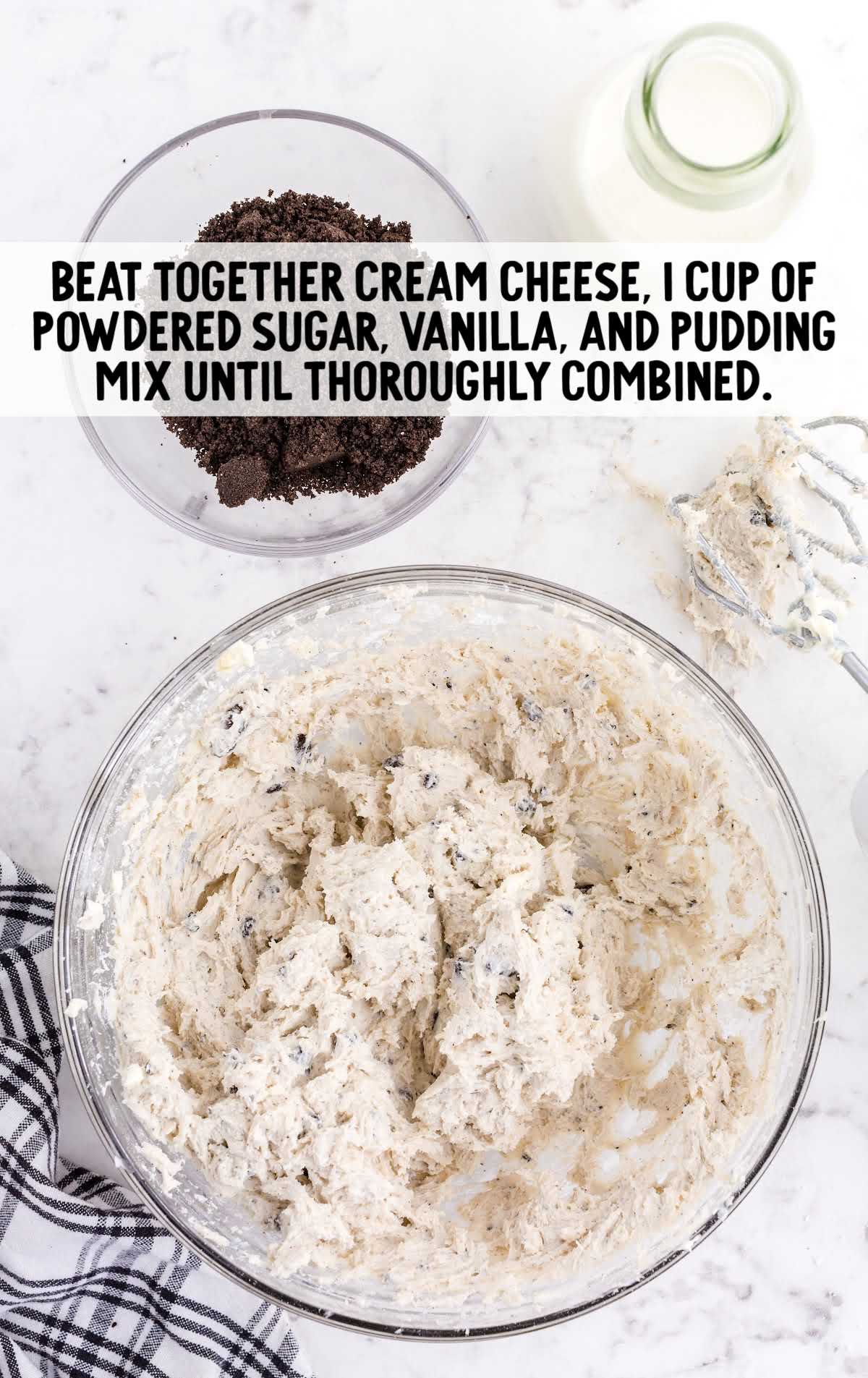 cream cheese, powered sugar, vanilla mixed together in a bowl