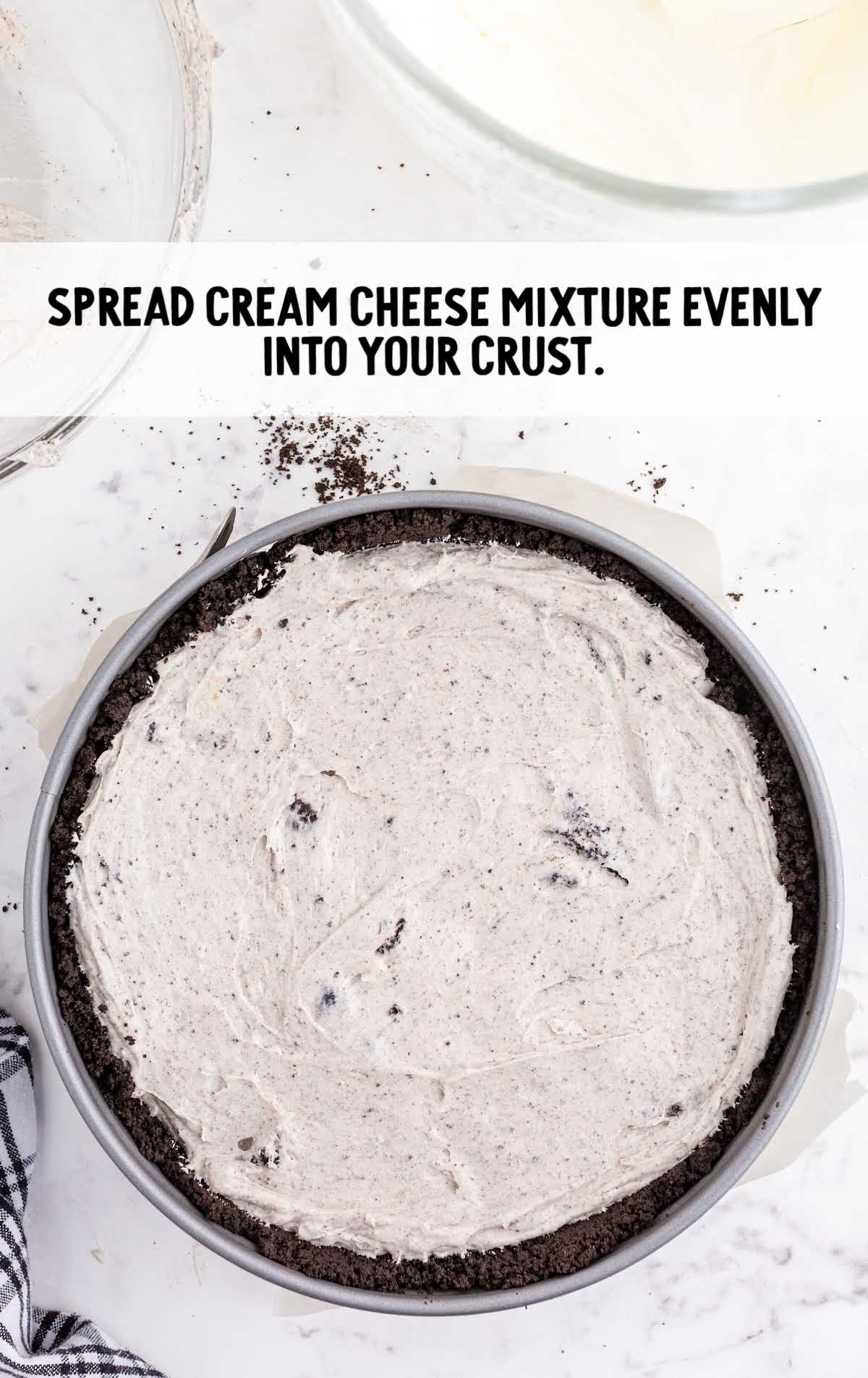 cream cheese mixture spread into the crust