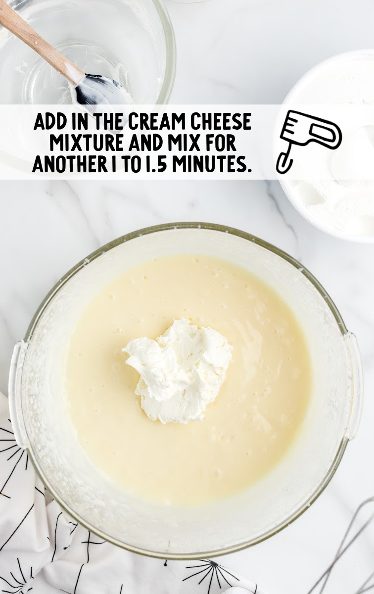cream cheese mixture added to the vanilla mixture