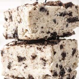 close up shot of Oreo Fudge stacked on top of each other