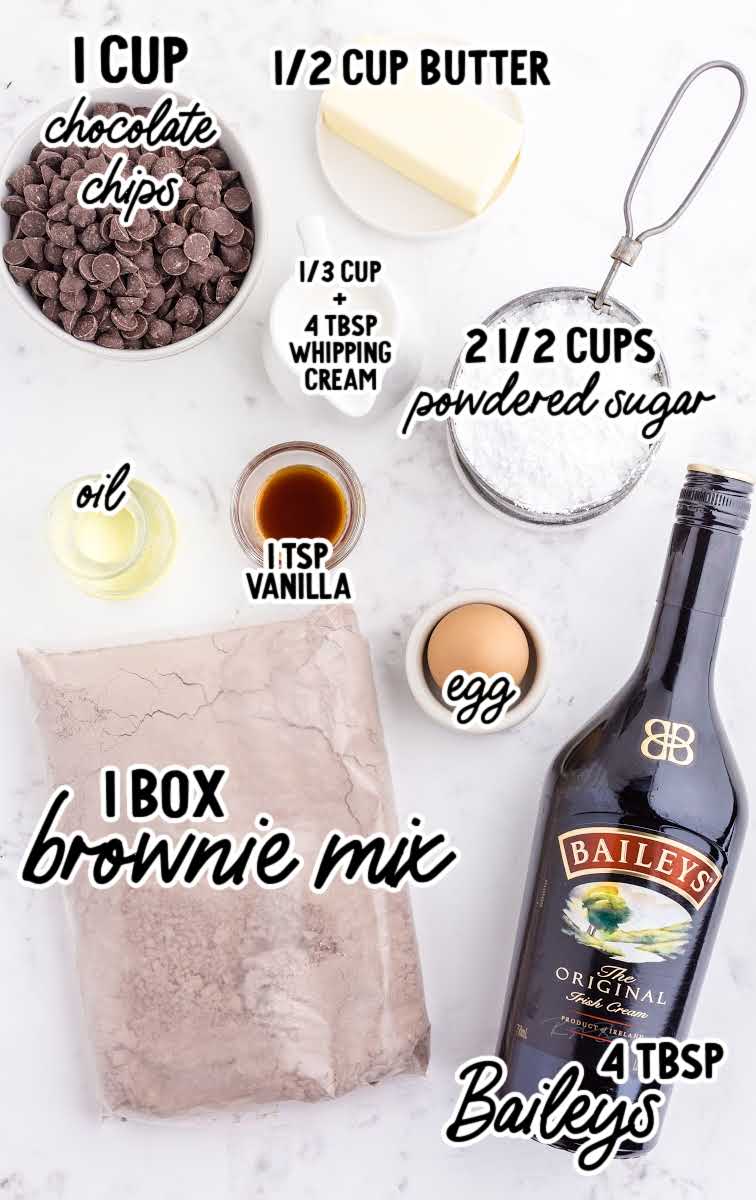 Baileys Brownies raw ingredients that are labeled