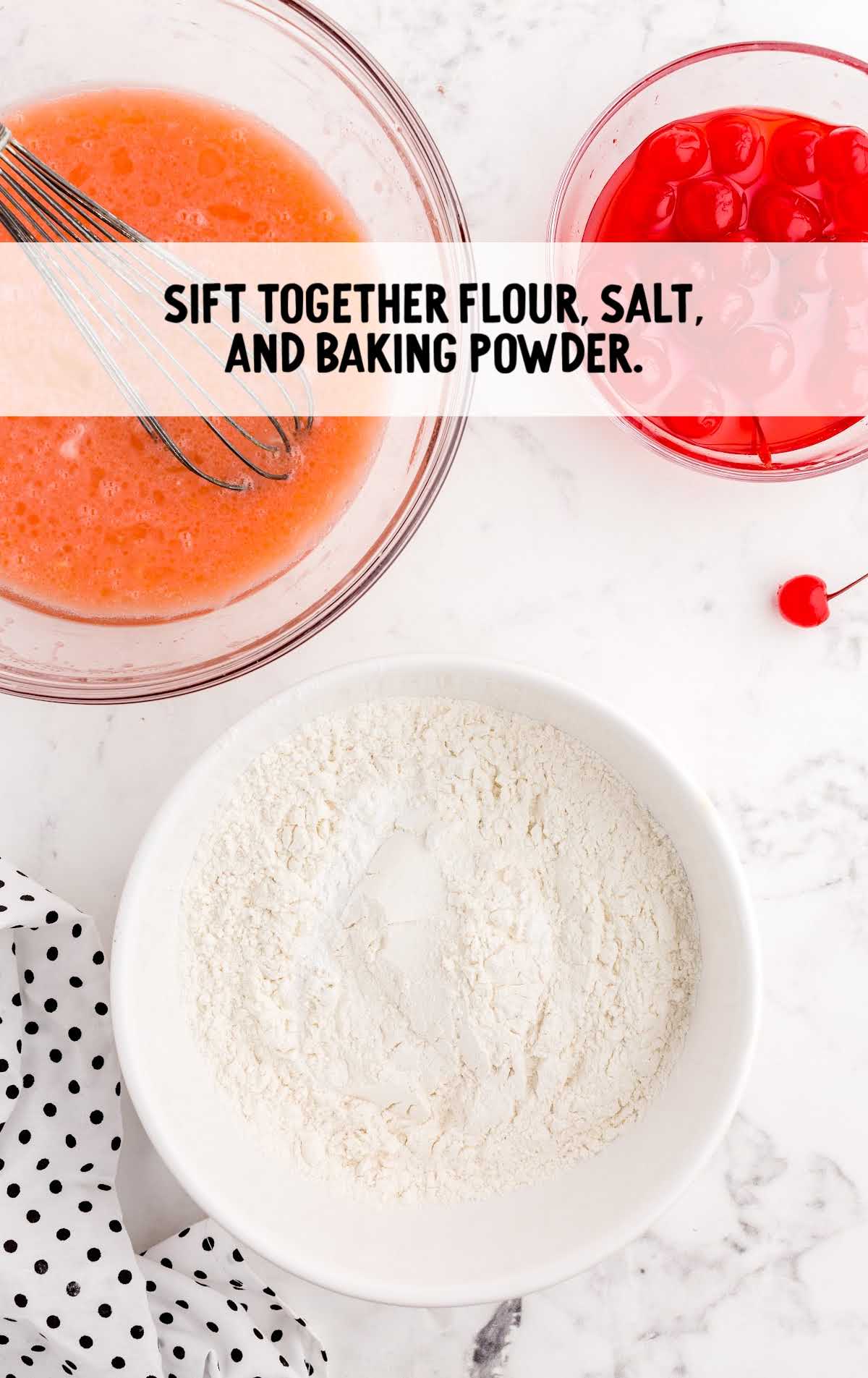 flour, salt, and baking soda whisked together