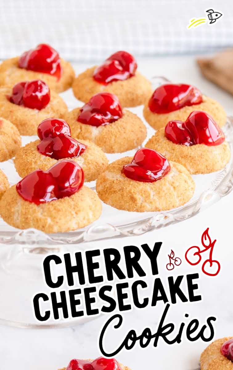 close up shot of Cherry Cheesecake Cookies on a serving plate