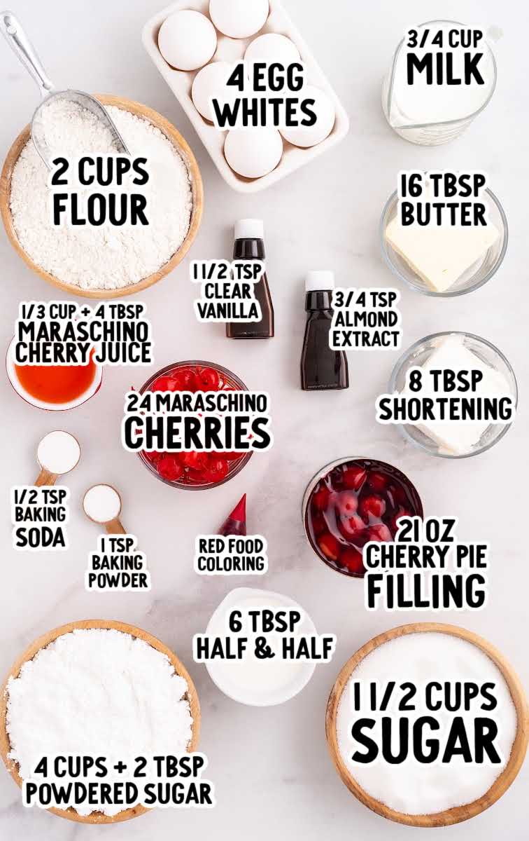 Cherry Cupcakes raw ingredients that are labeled