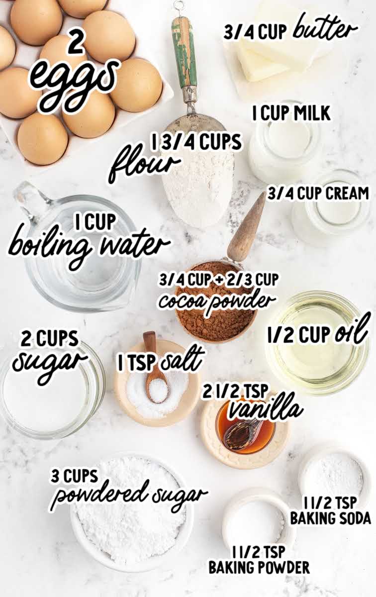 Chocolate Cake Recipe raw ingredients that are labeled