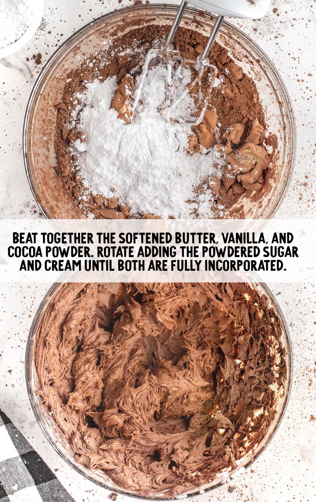 butter, vanilla, cocoa powder whisked together in a bowl