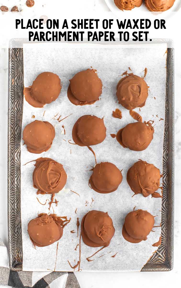 Chocolate Coconut Balls process shot of balls placed on a parchment paper to set