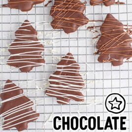 overhead shot of Chocolate Peanut Butter Christmas Trees on a cooling rack