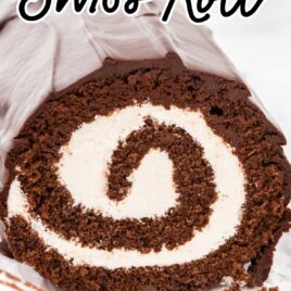 close up shot of Chocolate Swiss Roll with a roll sliced off