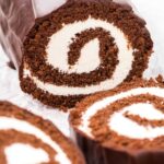 close up shot of Chocolate Swiss Roll with rolls sliced off