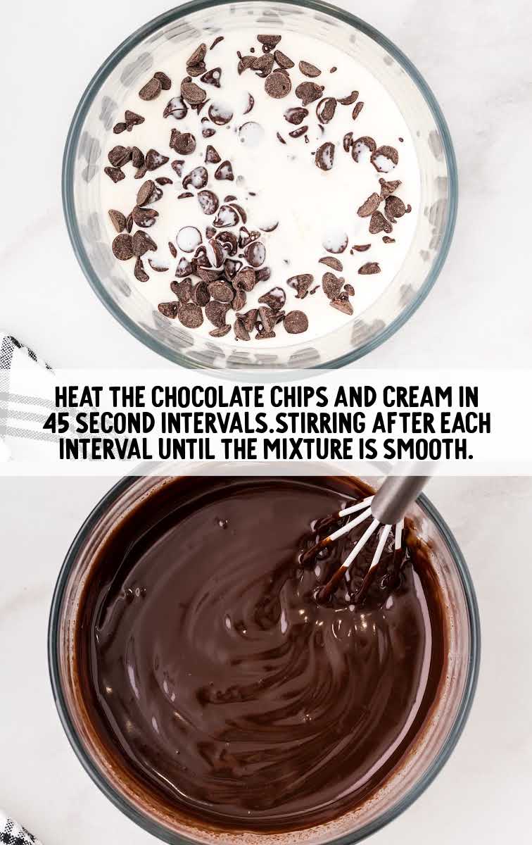 chocolate chips and cream melted together in a bowl