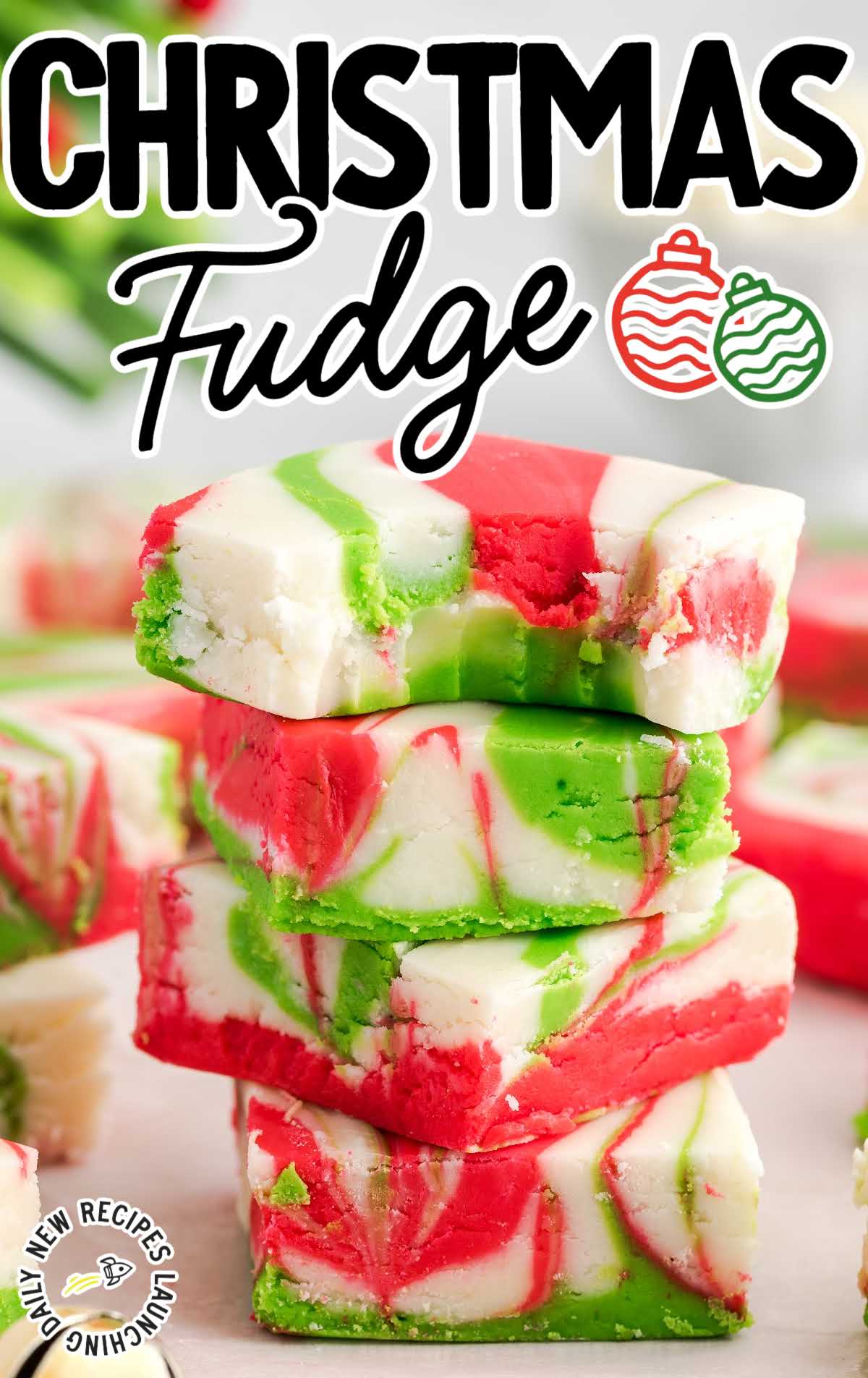 close up shot of Christmas Fudge stacked on top of each other