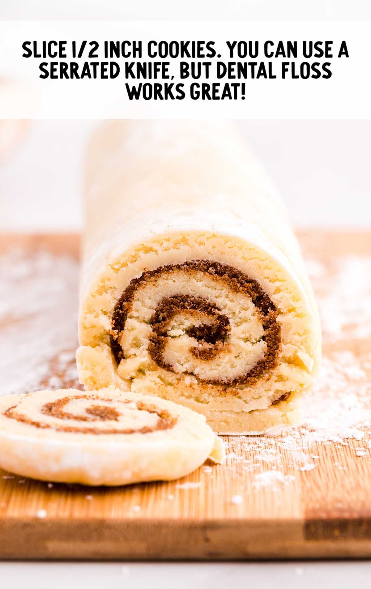 cookies sliced from the rolled up dough using a knife