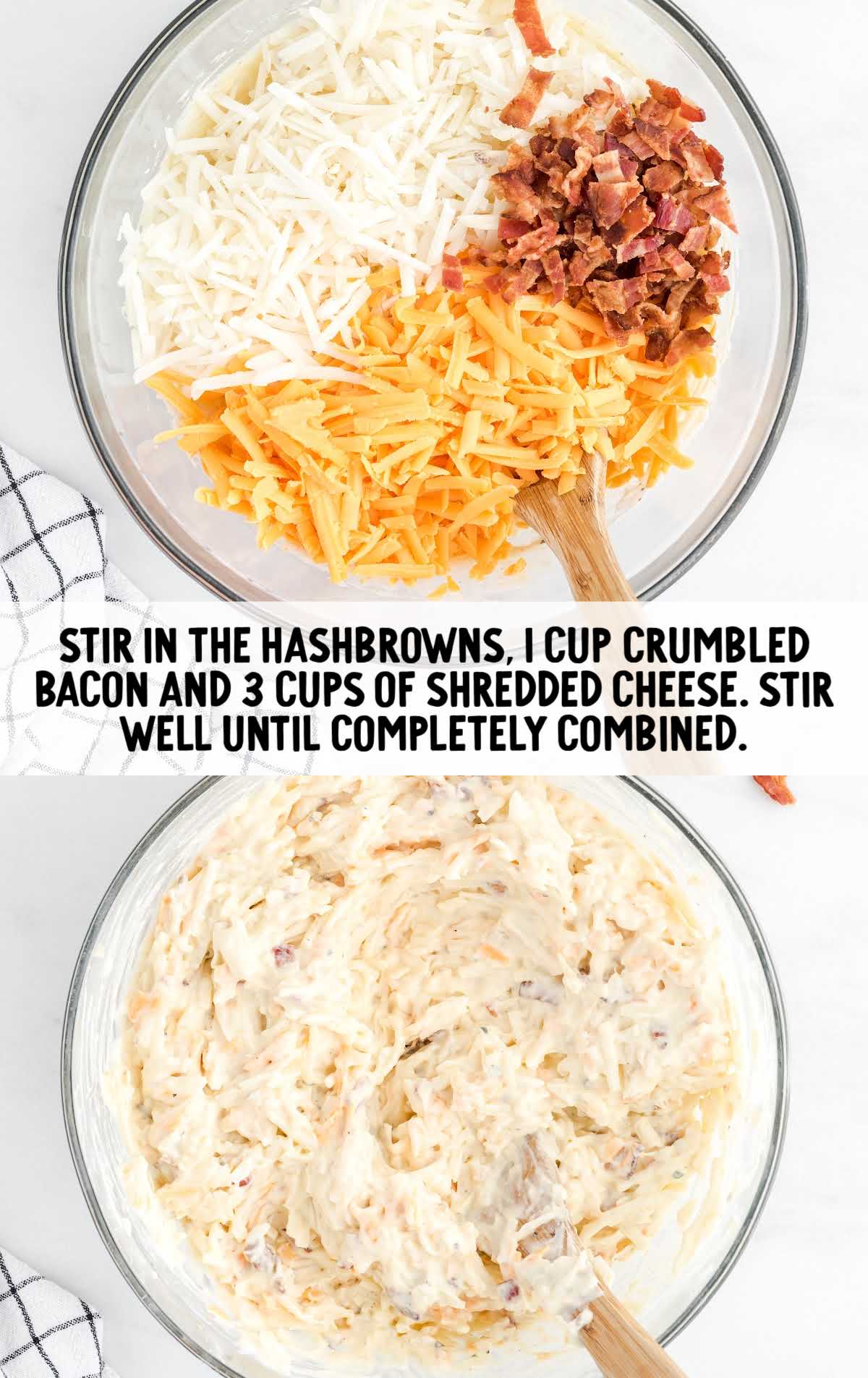 hash-brown, bacon, shredded cheese stirred together