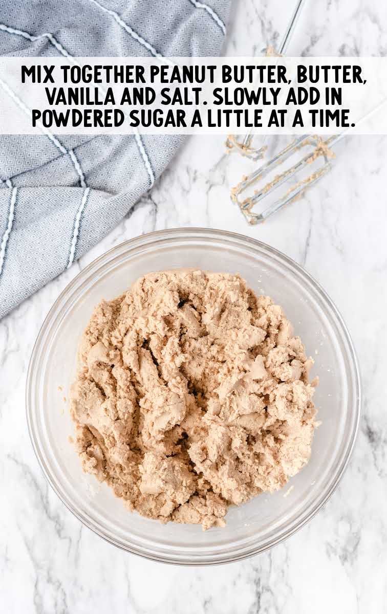 peanut butter, butter, vanilla, and salt blended together in a bowl