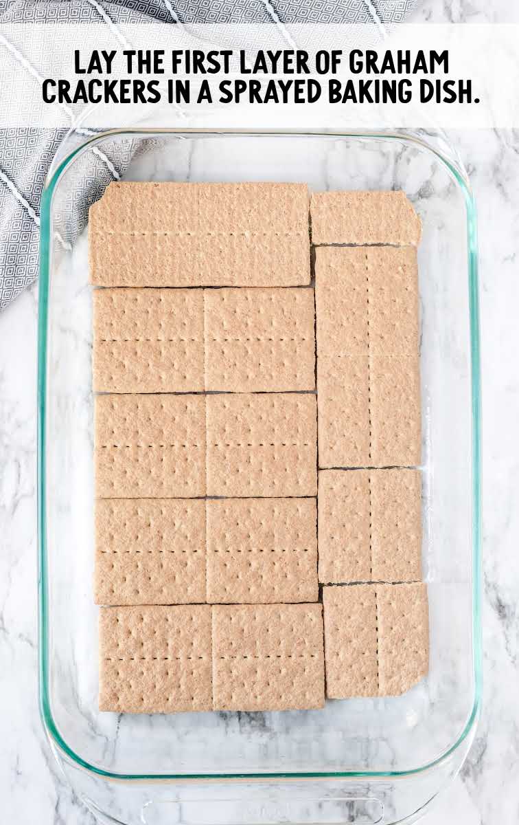  graham crackers spread in a baking dish