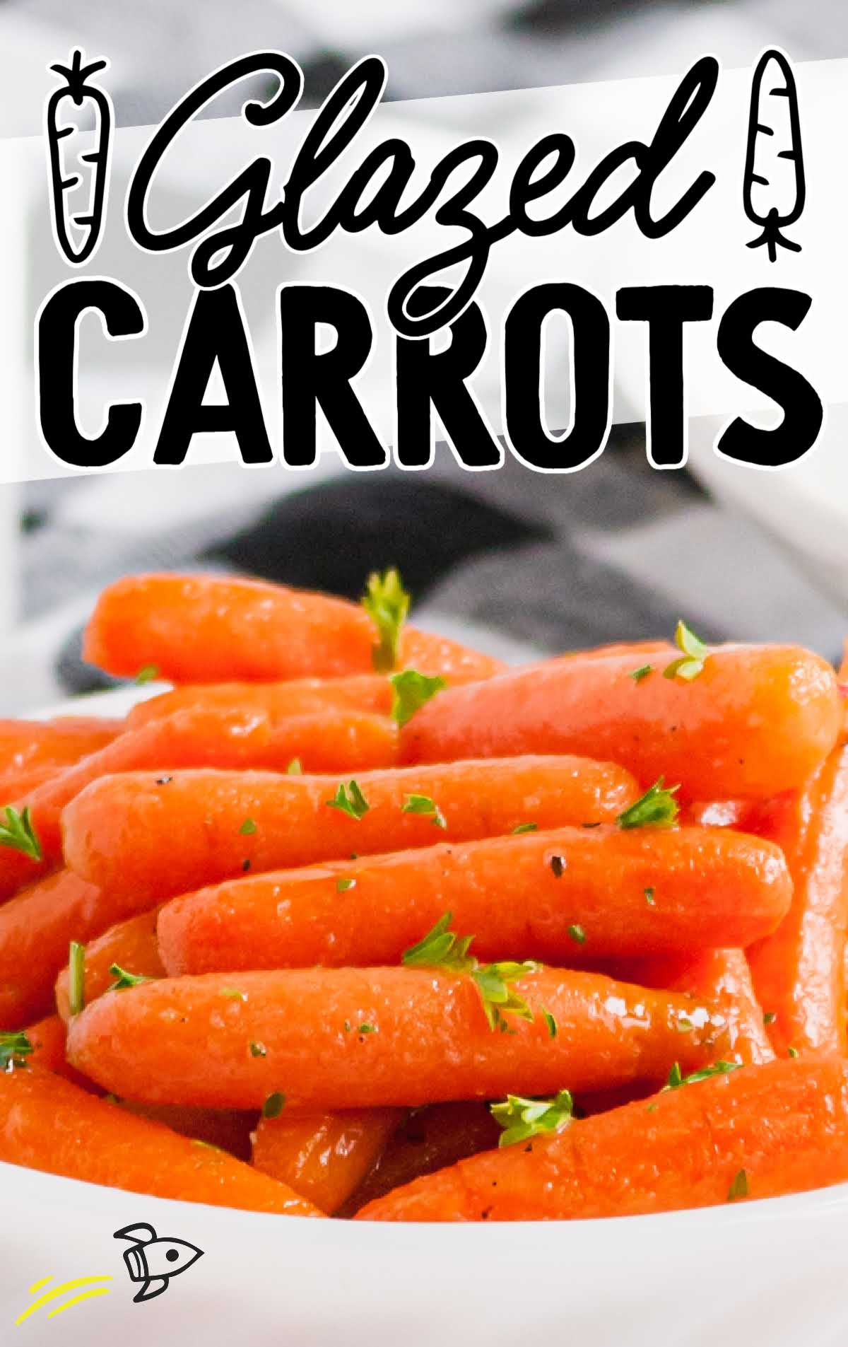 close up shot of a bowl of Glazed Carrots garnished with parsley