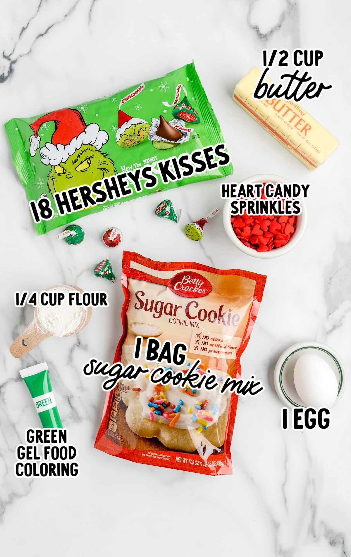 Grinch Stuffed Cookies raw ingredients that are labeled