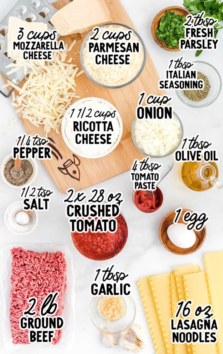 Lasagna raw ingredients that are labeled