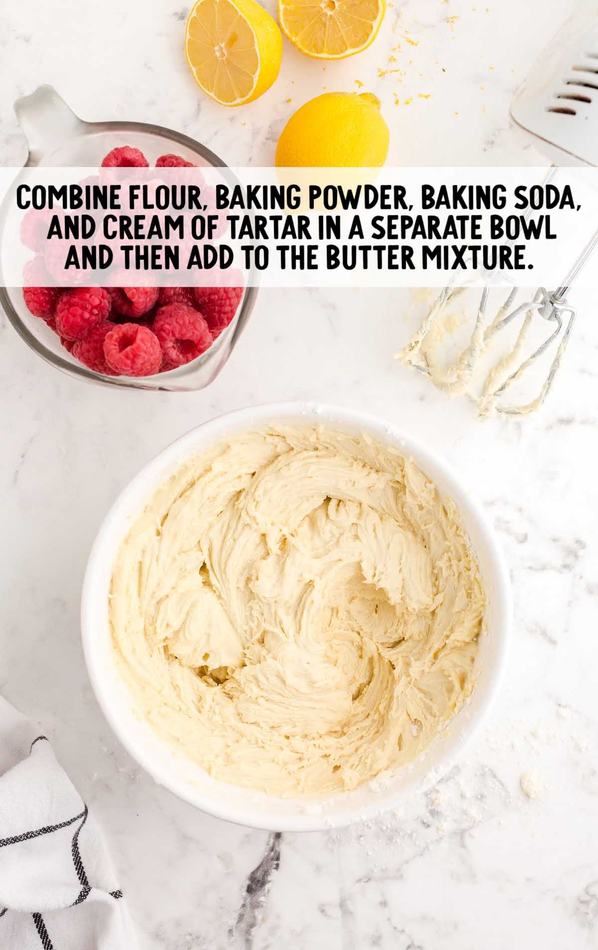 flour, baking powder, baking soda, and cream of tart combined