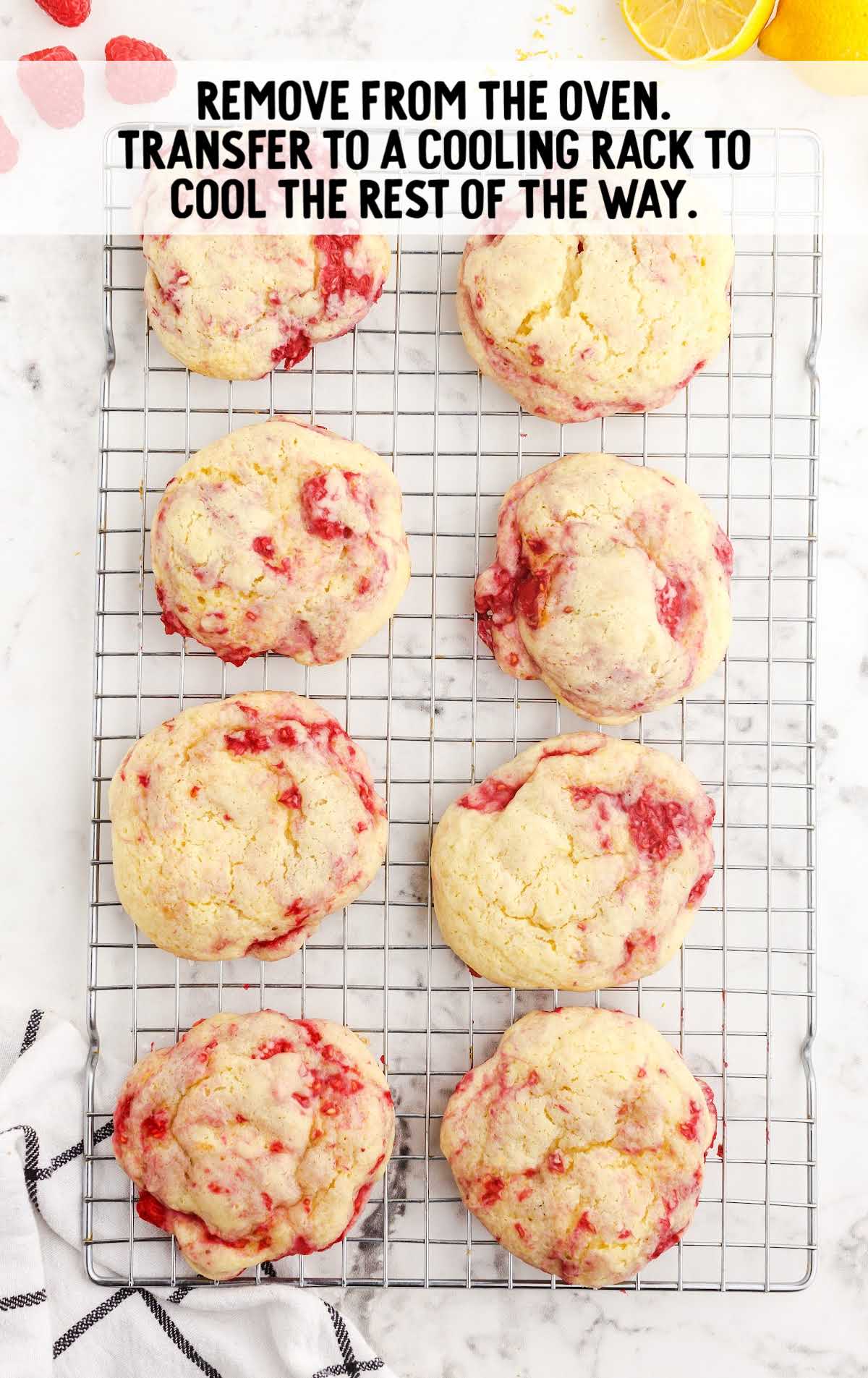 Lemon Raspberry Cookies transfred to a cooling rack