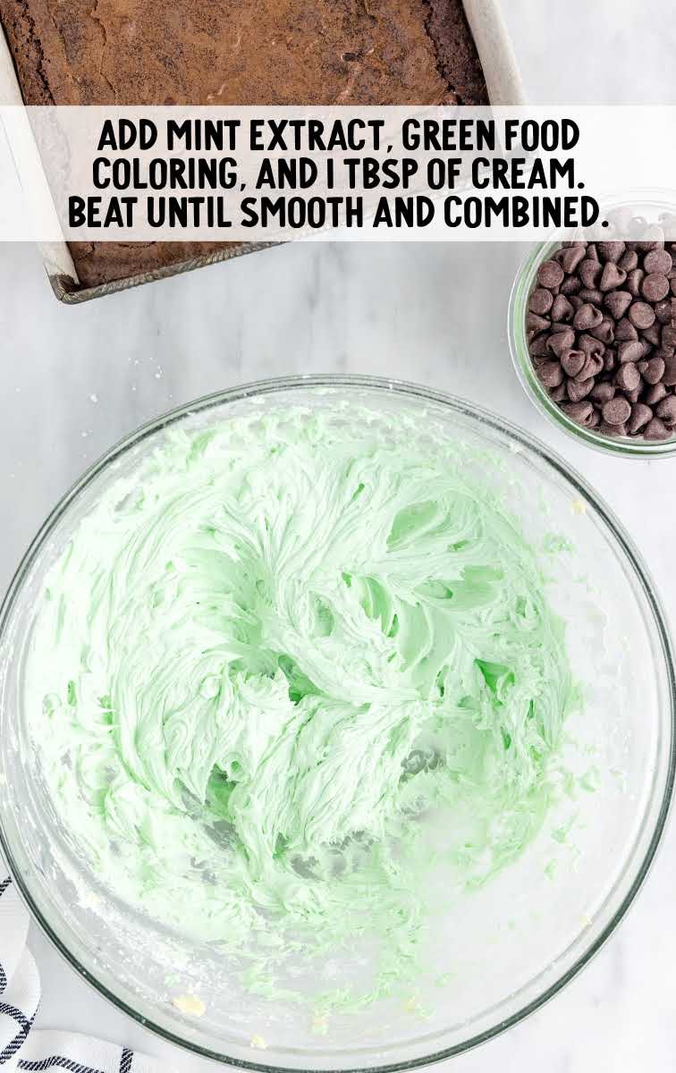 mint extract, food coloring, and cream combined together