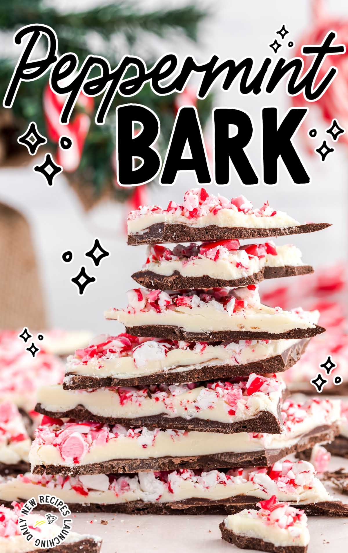 close up shot of Peppermint Bark stacked on top of each other