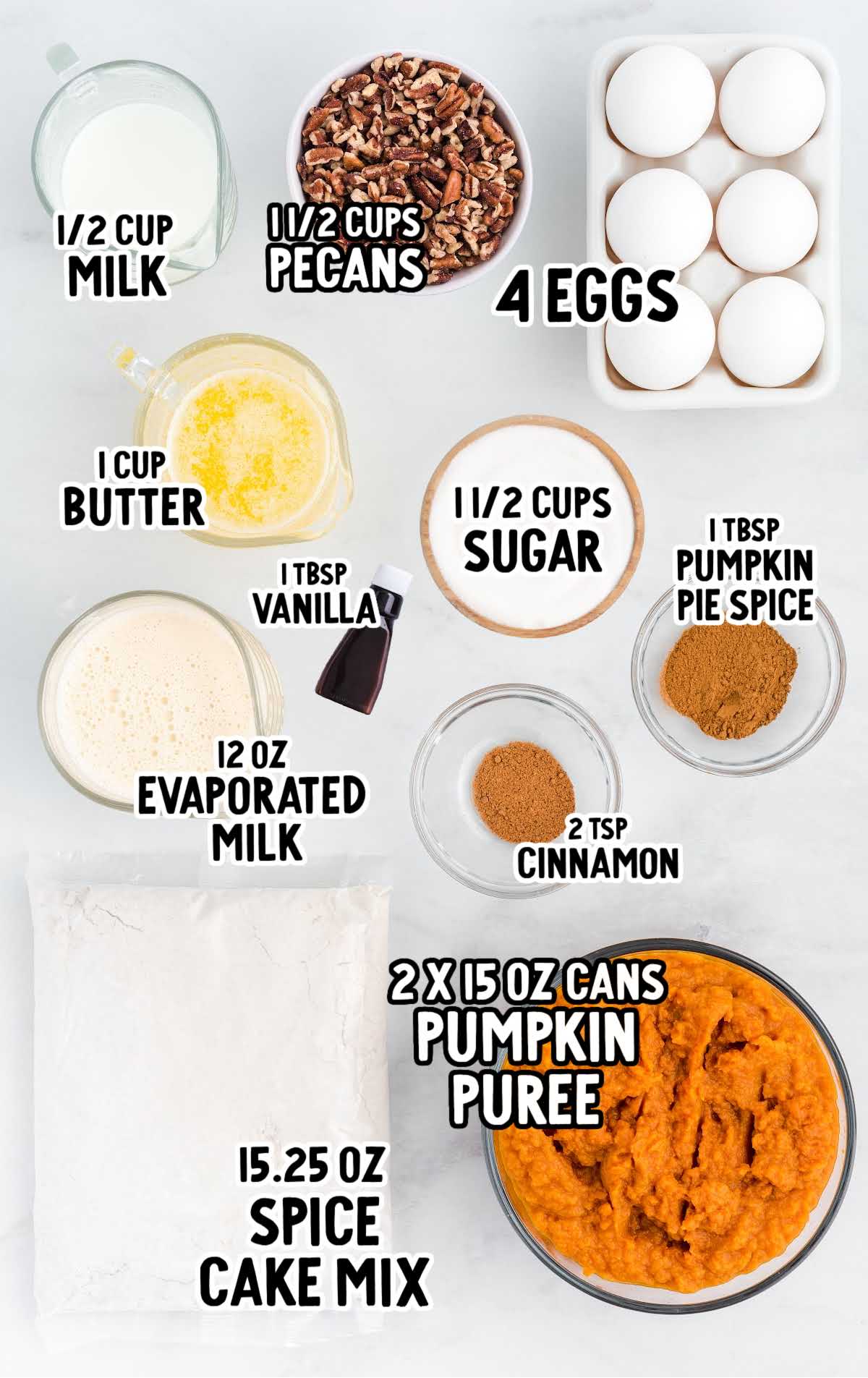 Pumpkin Dump Cake raw ingredients that are labeled