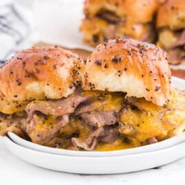 close up shot of a plate of Roast Beef Sliders